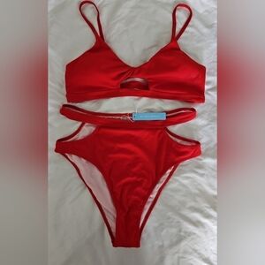 Cupshe High-Waisted Red Bikini Set.